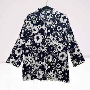 Lauren Ralph Lauren Women's Cotton Floral Essential Shirt Size 2X Navy/White
